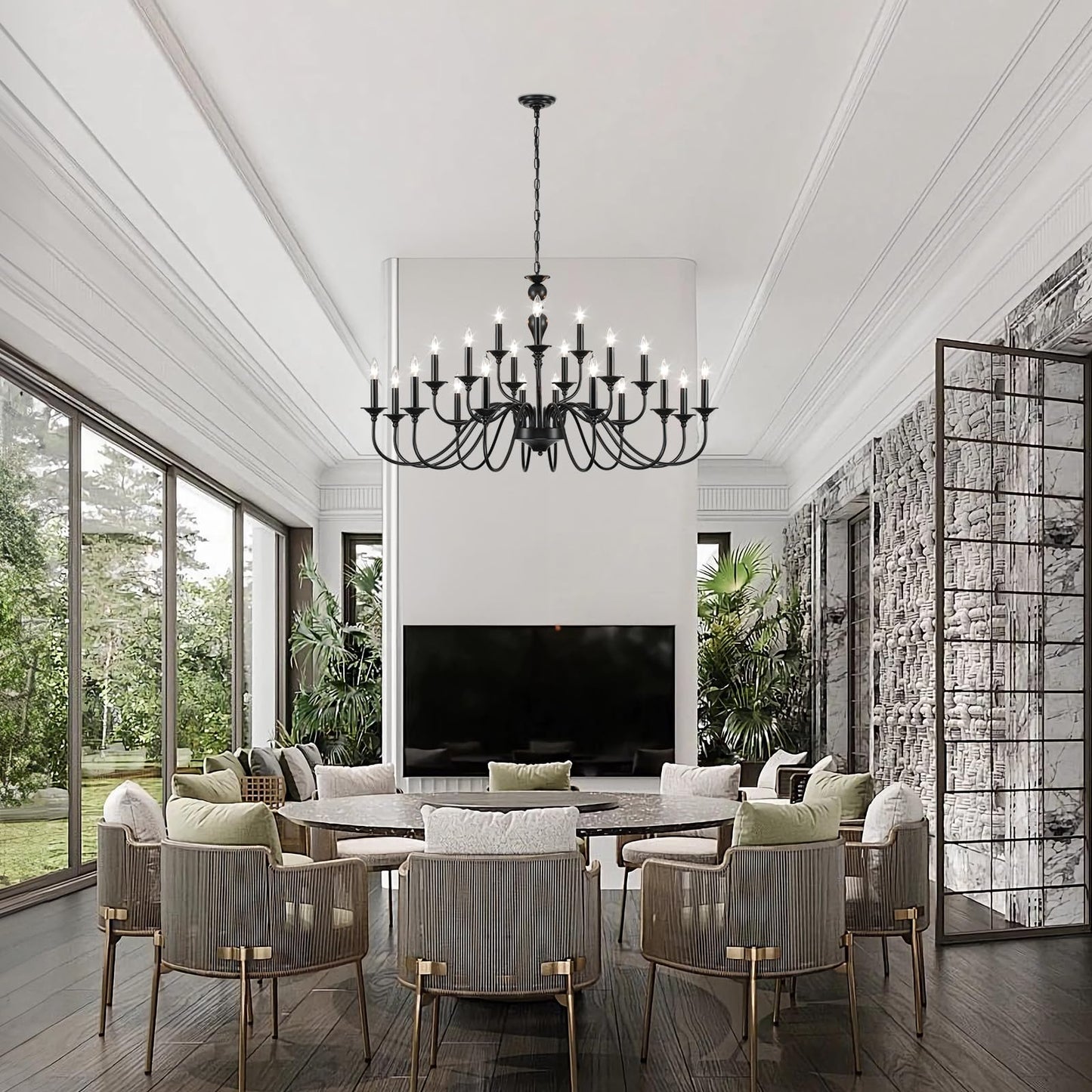 15 Light Black Farmhouse Chandeliers for Dining Room Light Fixtures Over Table, Vintage Candle Large Chandelier for Living Room Foyer Staircase Restaurant Showroom Villa