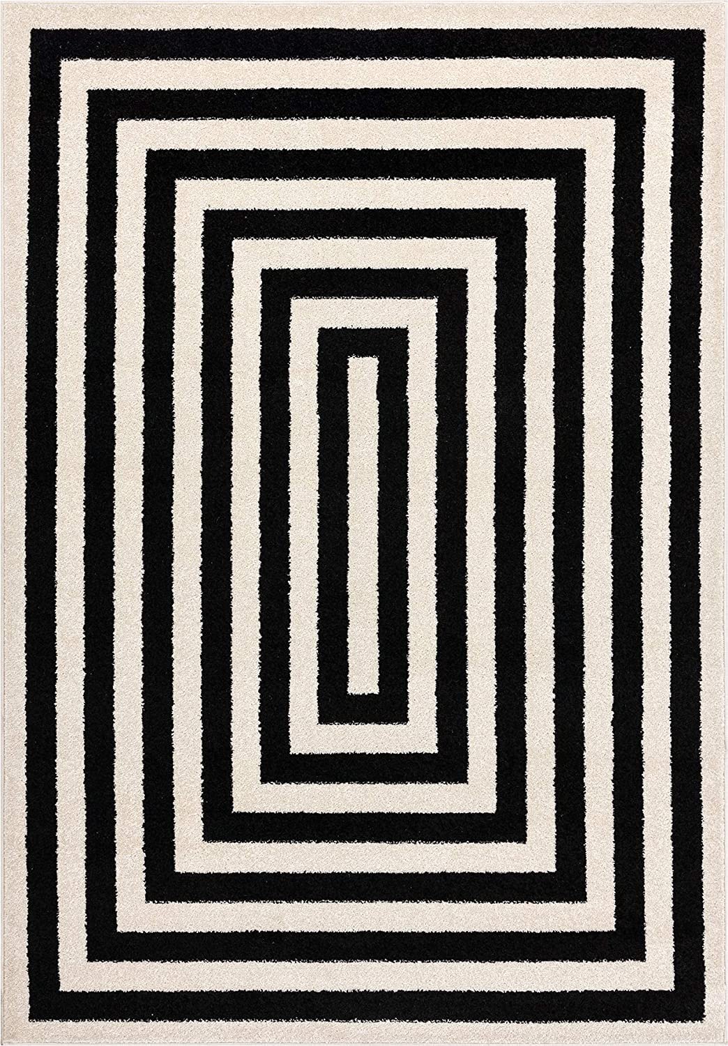 Abani Contemporary Black & Ivory 5'3" x 7'6" Area Rug, Contrasting Geometric Modern Stripe Symmetrical Living Room Carpet Rugs