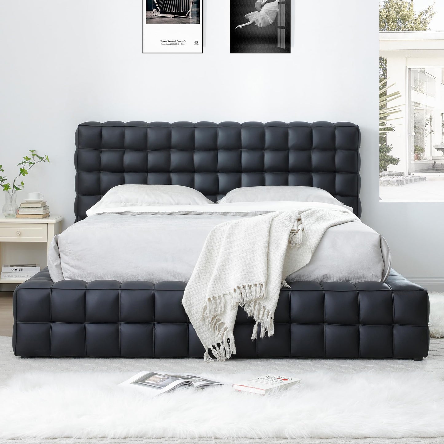 Woodpeckers Furniture And Mattress Livia Vegan Leather Upholstered Bed Frame (Brown, King)