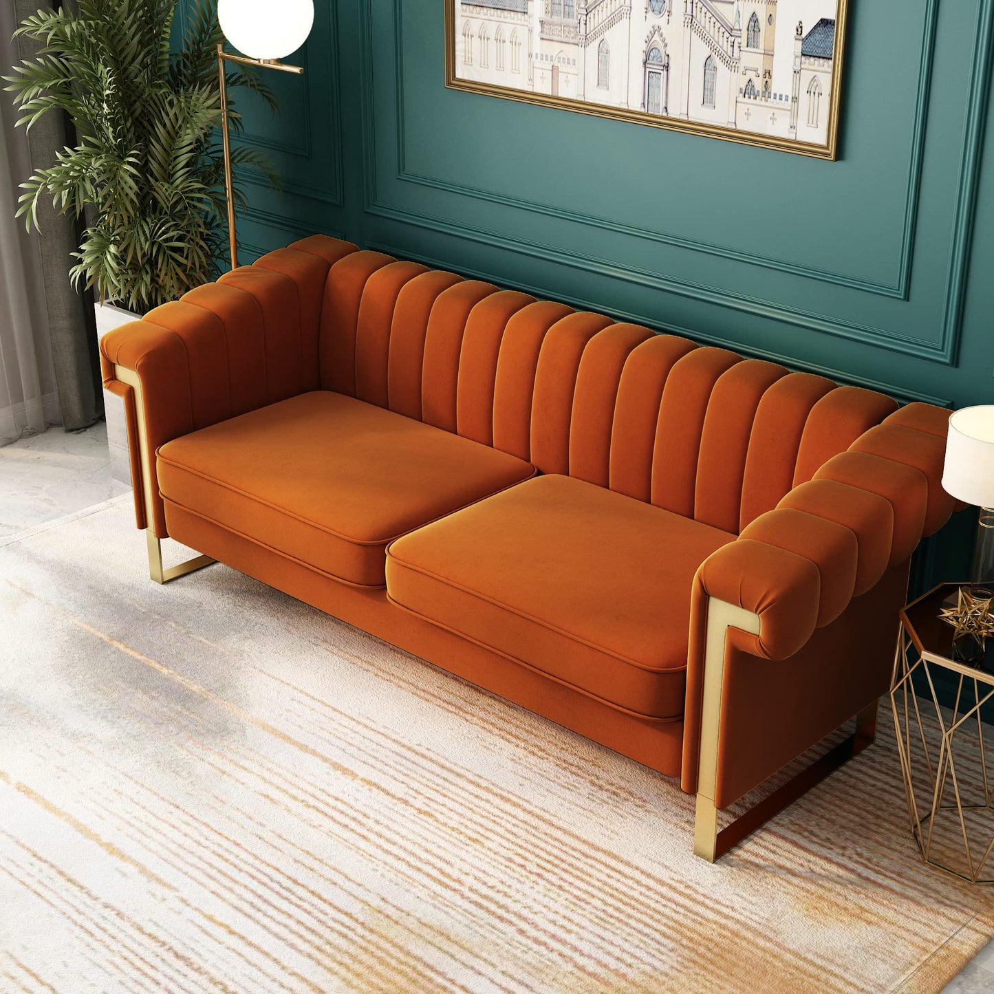 83'' Velvet Couches for Living Room 3-Seater Comfy Sofas Upholstered Modern Couch for Small Spaces Apartment (Cracker Khaki)