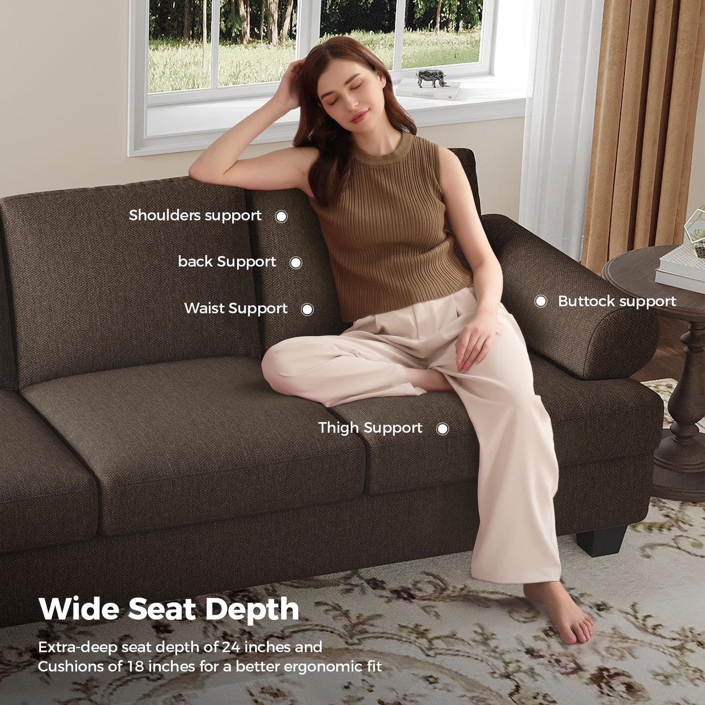 91 Inch Lawson Sofa with Extra Deep Seats Oversize, Mid-Century 3-Seat Sofa Couch, for Living Room, Apartment, Lounge, Dark Blue