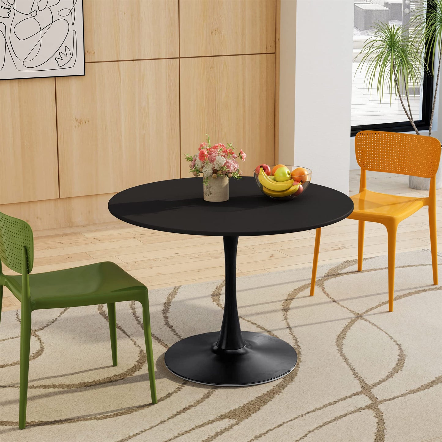 DKLGG 42" Modern Round Dining Table with MDF Top, Metal Base Pedestal Tulip Kitchen Table for 4-6 Person, Small Space Home, End Leisure Coffee Table, White