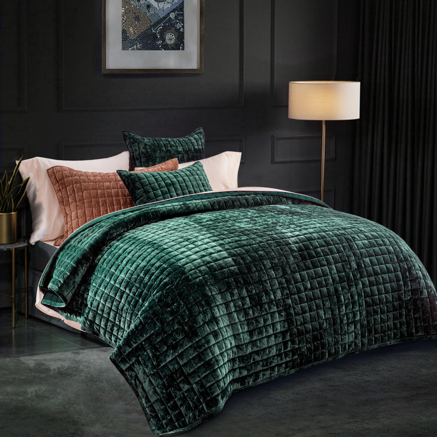 RECYCO Luxury Velvet Quilt Set King Size, Lightweight Velvet Comforter Set, Oversized Bedspread Coverlet Quilted Bedding Set, with 2 Matching Pillow Shams, for All Season, Navy Blue