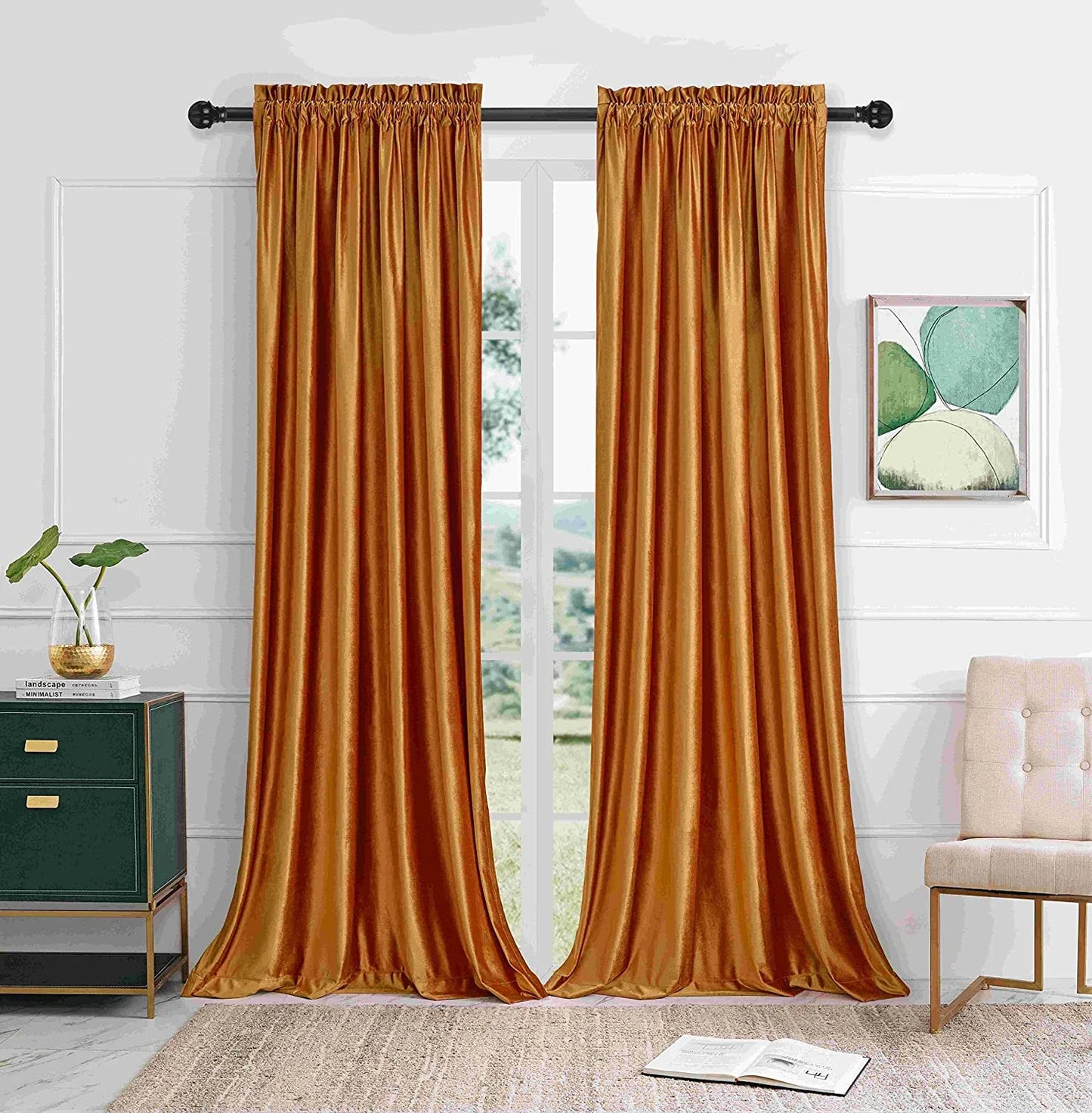 PRIMROSE Velvet Curtains 84 inch for Living Room Champagne Beige Rod Pocket Window Drapes Treatment Semi Room Darkening Decor Curtains for Bedroom Set of 2 Panels