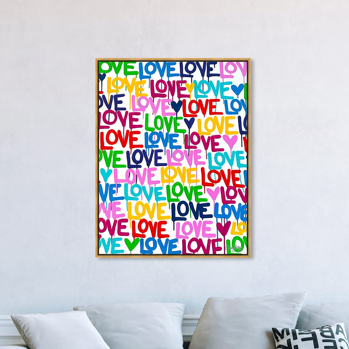 The Oliver Gal Artist Co. Abstract Modern Canvas Wall Art Corey Paige - Drippy Love Living Room Bedroom and Bathroom Home Decor 36 in x 45 in Blue and Pink, Gold Frame