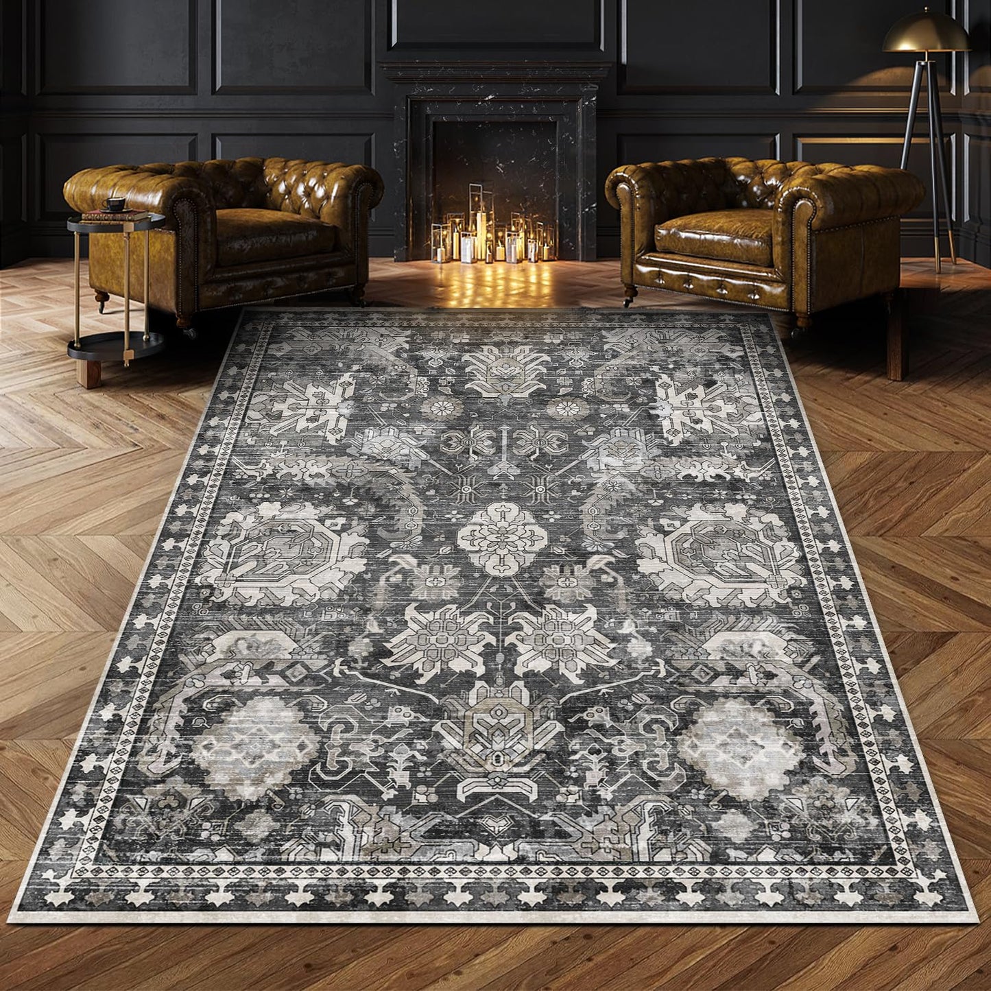 Washable Area Rugs - Perfect for Living Room, Bedroom, Kids Room, Nursery - Stain & Water Resistant Non-Slip, Pet & Child Friendly, Vintage Tribal Area Rugs (Navy, 9' x 12')
