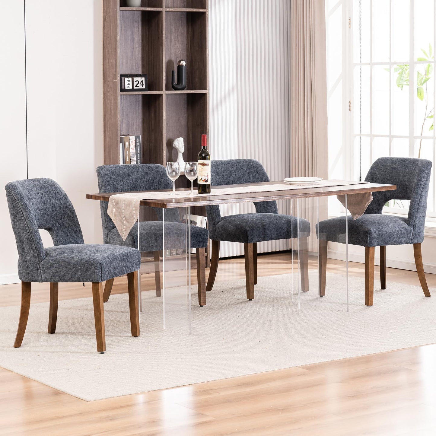 VKNOW Wooden Dining Chairs Set of 2, Modern Fabric Upholstered Dining Room Chair Kitchen Chairs, Farmhouse Dinner Chair for Kitchen Dining Room, Beige-Black Legs