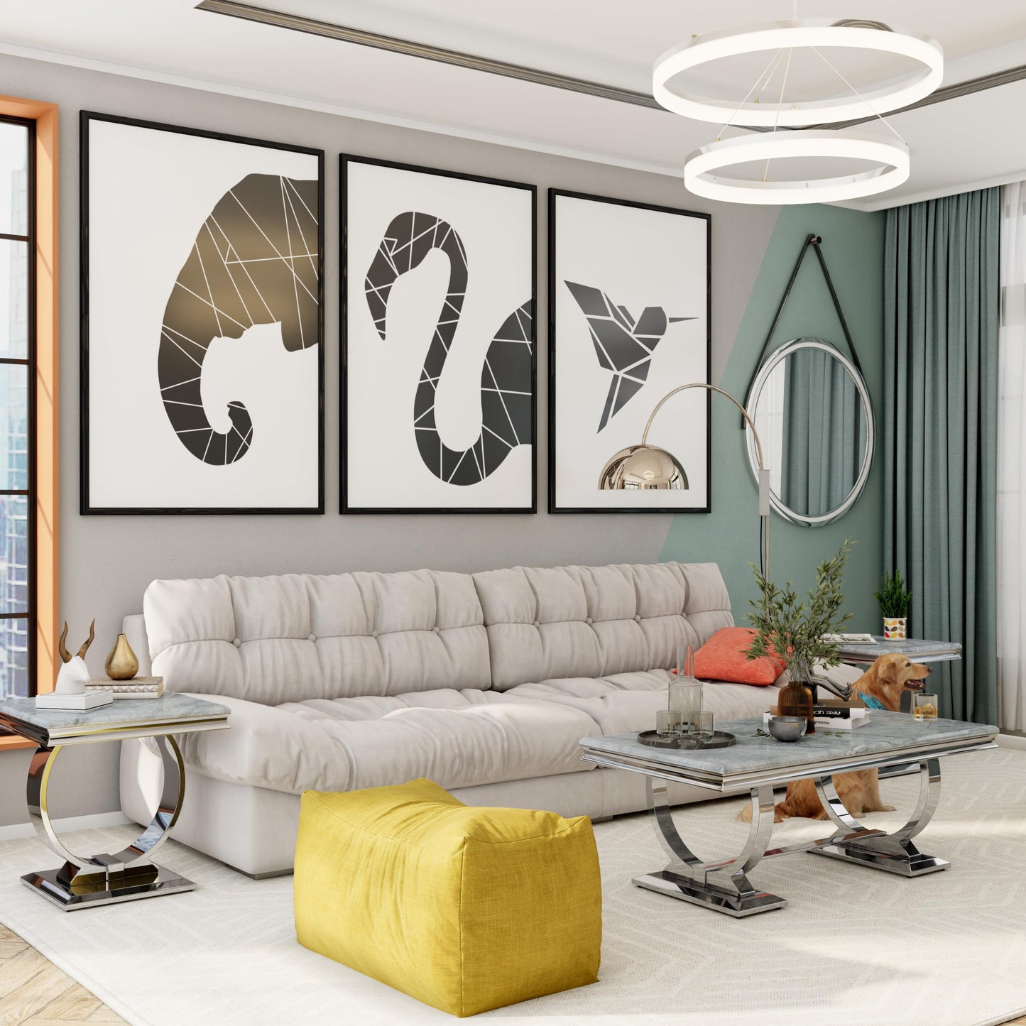 Asday Gold and White Coffee Table, Rectangle Marble Living Room Tea Table, Elegant Coffee Table for Living Room, Guest Hall, Reception Room
