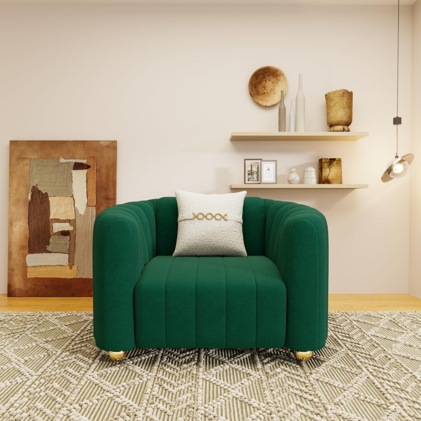 83'' Sofa for Living Room Modern Teddy Short Plush Couch 3-Seater Apartment Sofa with 2 Pillows & Golden Metal Legs