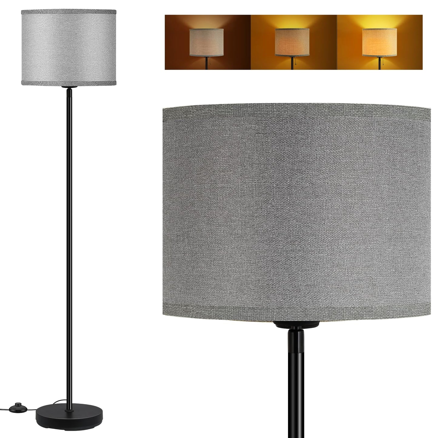 Floor Lamp Black, Standing Lamp, 58" Tall Lamps for Living Room, Simple Pole Lamp with Black Lampshade, On/Off Foot Pedal, Bright Dimming Light for Kids Room Bedroom Office Decor(Without Bulbs)