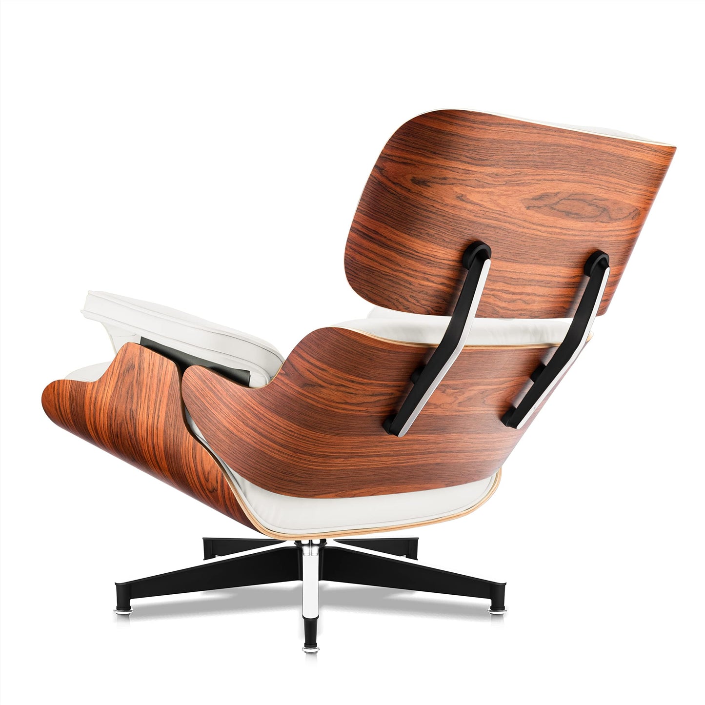 Top Black Grain Leather, Mid Century Chaise Lounge Chair and Ottoman, Modern Chair Classic Design, Walnut Wood, Heavy Duty Base Support for Living Room Office