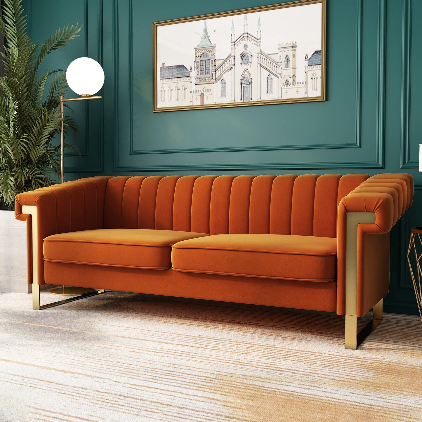 83'' Velvet Couches for Living Room 3-Seater Comfy Sofas Upholstered Modern Couch for Small Spaces Apartment (Cracker Khaki)