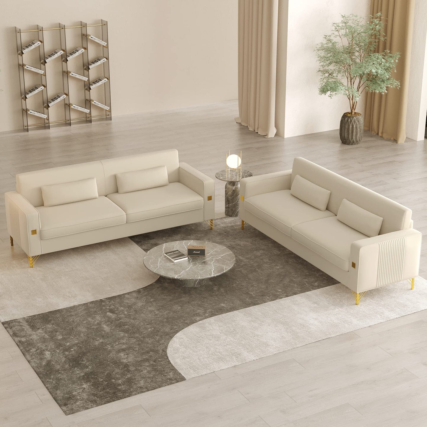 85.63" Velvet Sofa,Modern Loveseat Couch with Pillows Set of 2 for Living Room,Bedroom,Apartment Furniture with Gold Metal Legs (Green)
