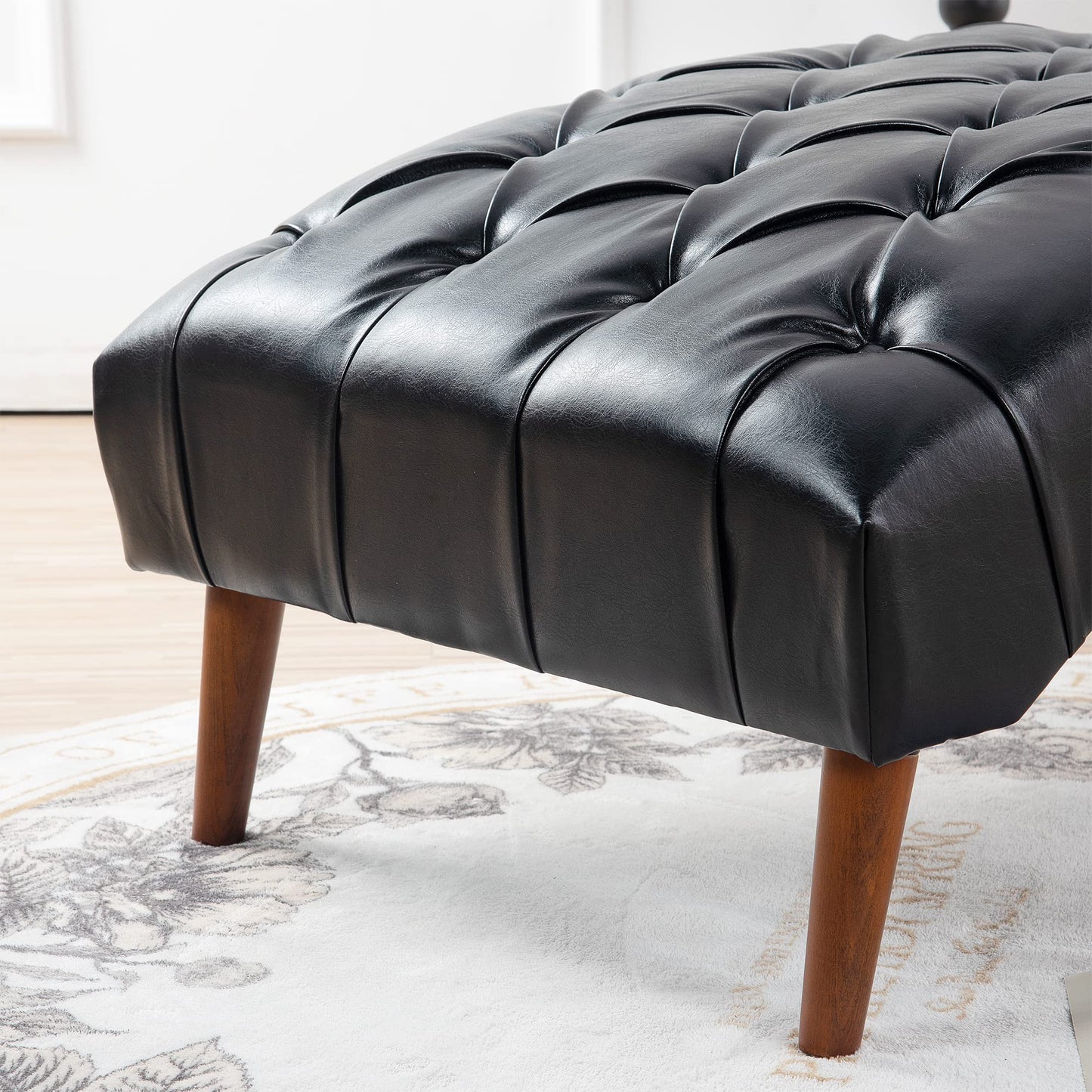 HomSof Modern ArmLess Chaise Lounge Indoor Black Upholstered Reclining Chair with Rolled Accent Pillow and Solid Wood Legs