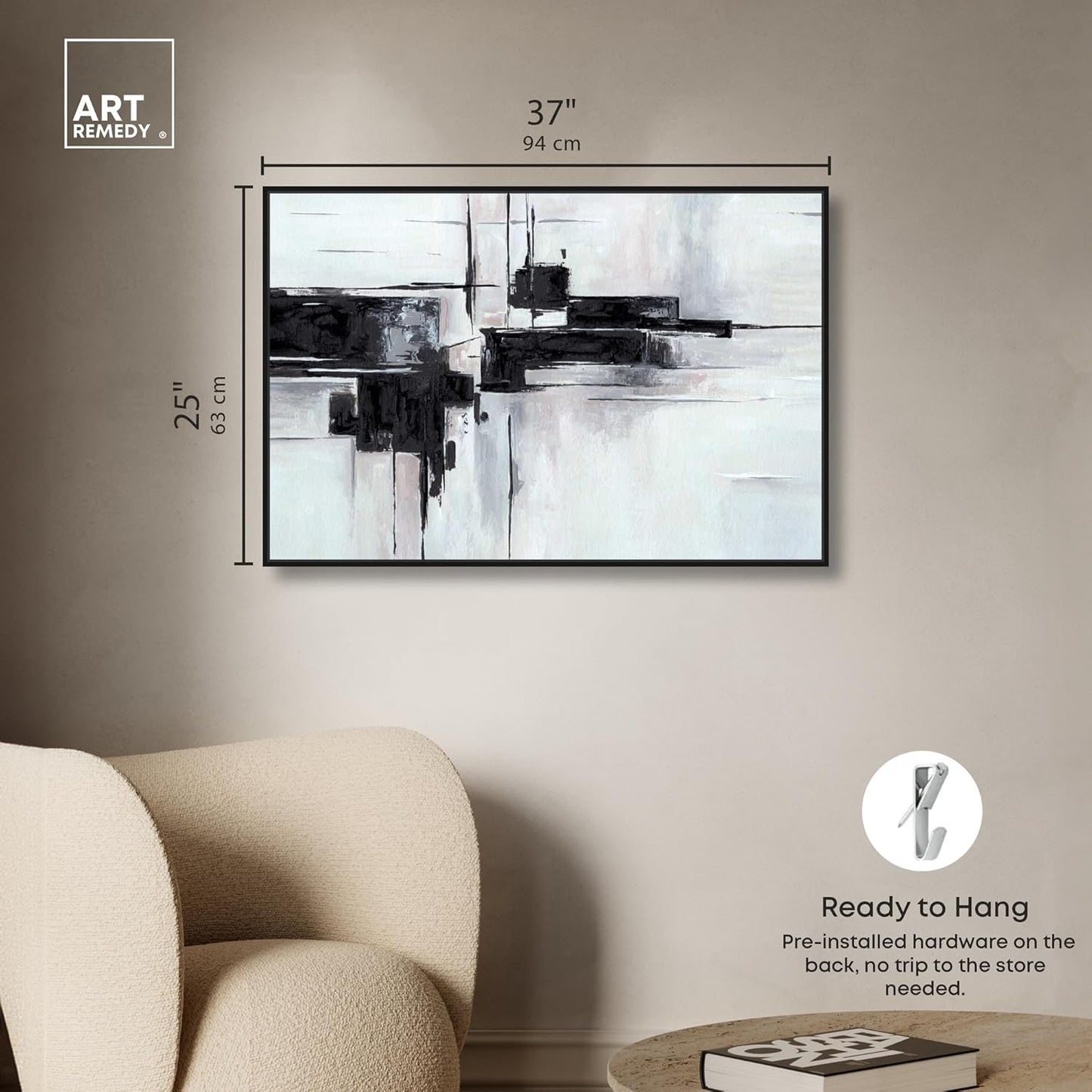 Abstract Journey Canvas Black and White Art, Gold Frame, 45" x 30"