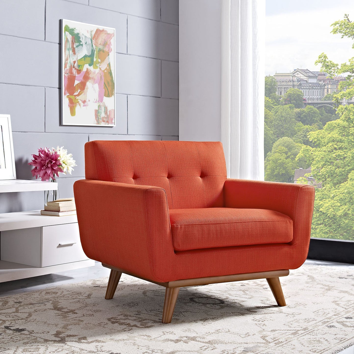 Modway Engage Mid-Century Modern Upholstered Fabric Sofa in Wheatgrass