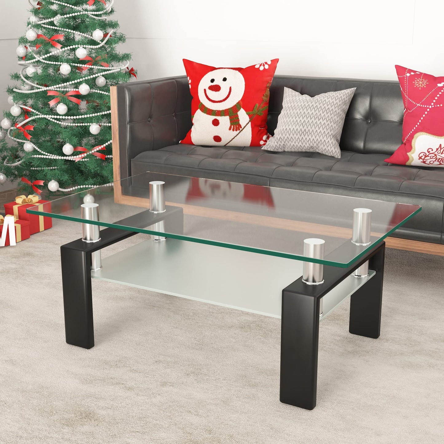 Meihua Tempered Glass Coffee Table for Living Room, Clear Center Table with 0.47 inch Tempered Glass, Transparent Modern Coffee Table