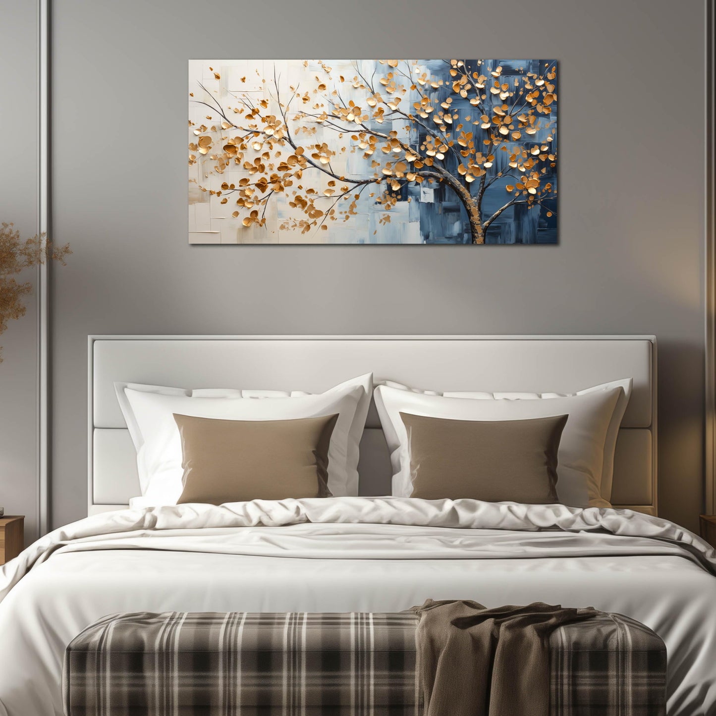 Kepgonegu Large Tree of Life Wall Art for Living Room Bedroom Office Gold Tree Leaves Landscape Picture Modern Artwork Canvas Prints 20x40 Inch