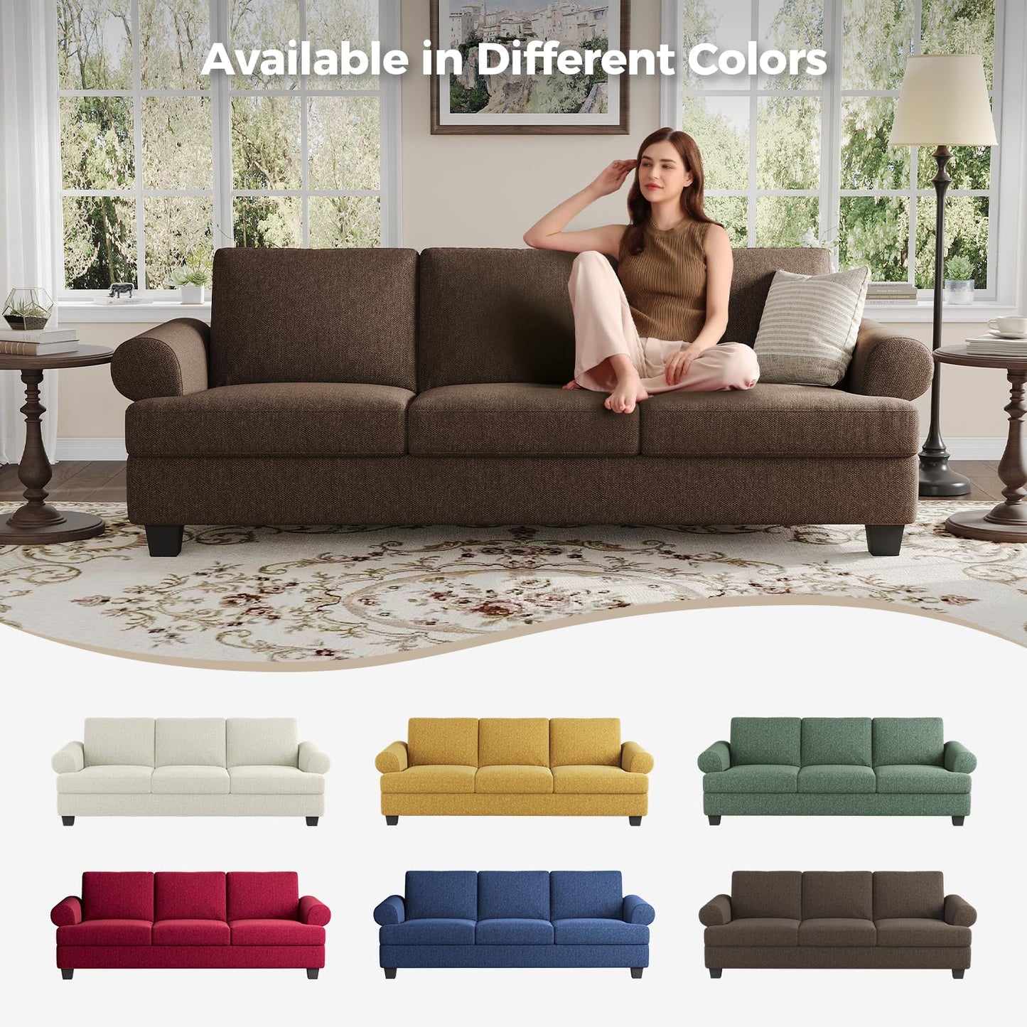 91 Inch Lawson Sofa with Extra Deep Seats Oversize, Mid-Century 3-Seat Sofa Couch, for Living Room, Apartment, Lounge, Dark Blue