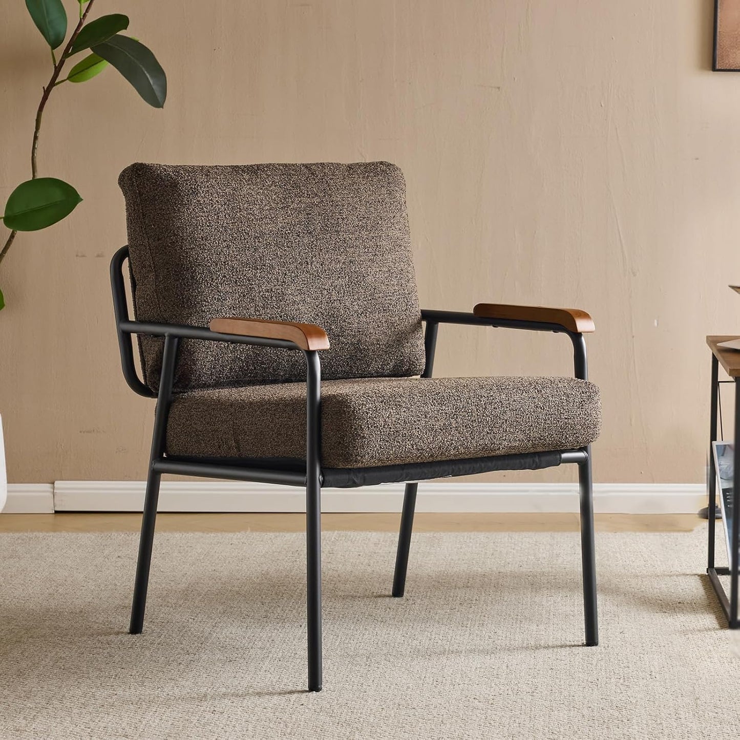 VINGLI Mid-Century Modern Accent Armchiar for Small Space, Small Comfy Upholstered Leisure Reading Chair with Wood Armrest for Bedroom, Living Room, Waiting Room, Linen Teal