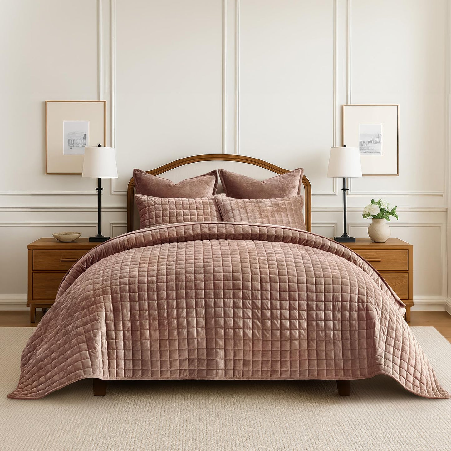 RECYCO Luxury Velvet Quilt Set King Size, Lightweight Velvet Comforter Set, Oversized Bedspread Coverlet Quilted Bedding Set, with 2 Matching Pillow Shams, for All Season, Navy Blue
