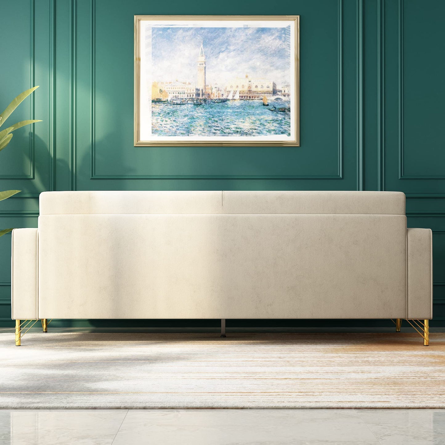 85.63" Velvet Sofa,Modern Loveseat Couch with Pillows Set of 2 for Living Room,Bedroom,Apartment Furniture with Gold Metal Legs (Green)