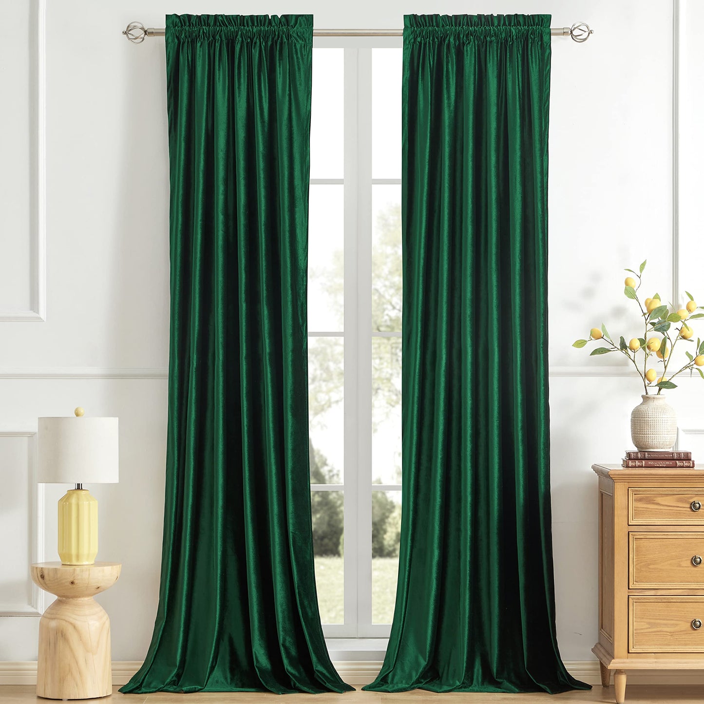 PRIMROSE Velvet Curtains 84 inch for Living Room Champagne Beige Rod Pocket Window Drapes Treatment Semi Room Darkening Decor Curtains for Bedroom Set of 2 Panels