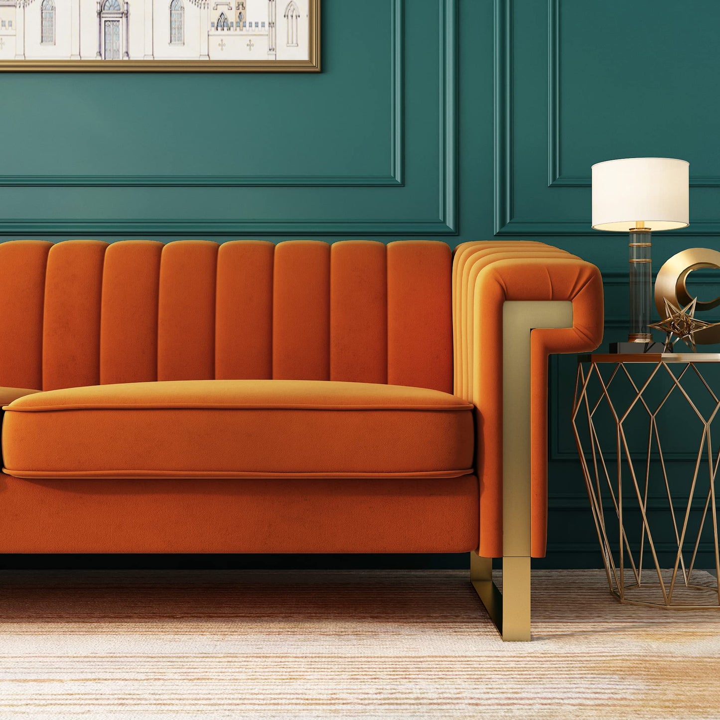 83'' Velvet Couches for Living Room 3-Seater Comfy Sofas Upholstered Modern Couch for Small Spaces Apartment (Cracker Khaki)