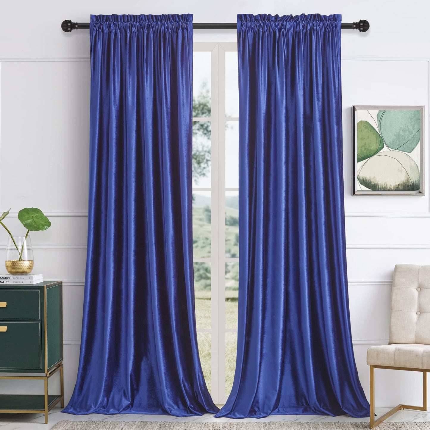 PRIMROSE Velvet Curtains 84 inch for Living Room Champagne Beige Rod Pocket Window Drapes Treatment Semi Room Darkening Decor Curtains for Bedroom Set of 2 Panels