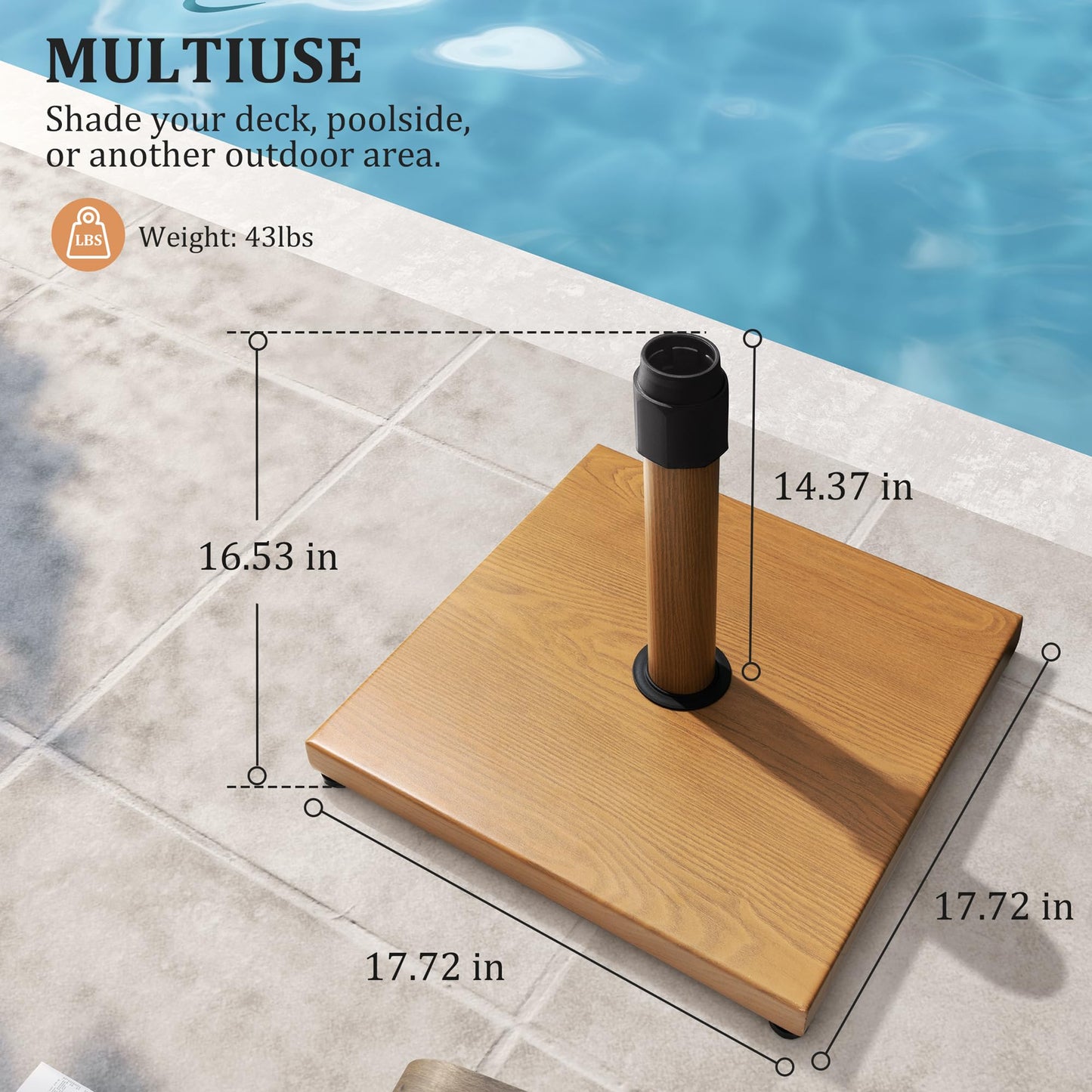 45lbs Patio Umbrella Base - Heavy Duty Outdoor Patio Market Umbrella Stand for Deck, Poolside, Balcony, Wind-Resistant Design, Grey