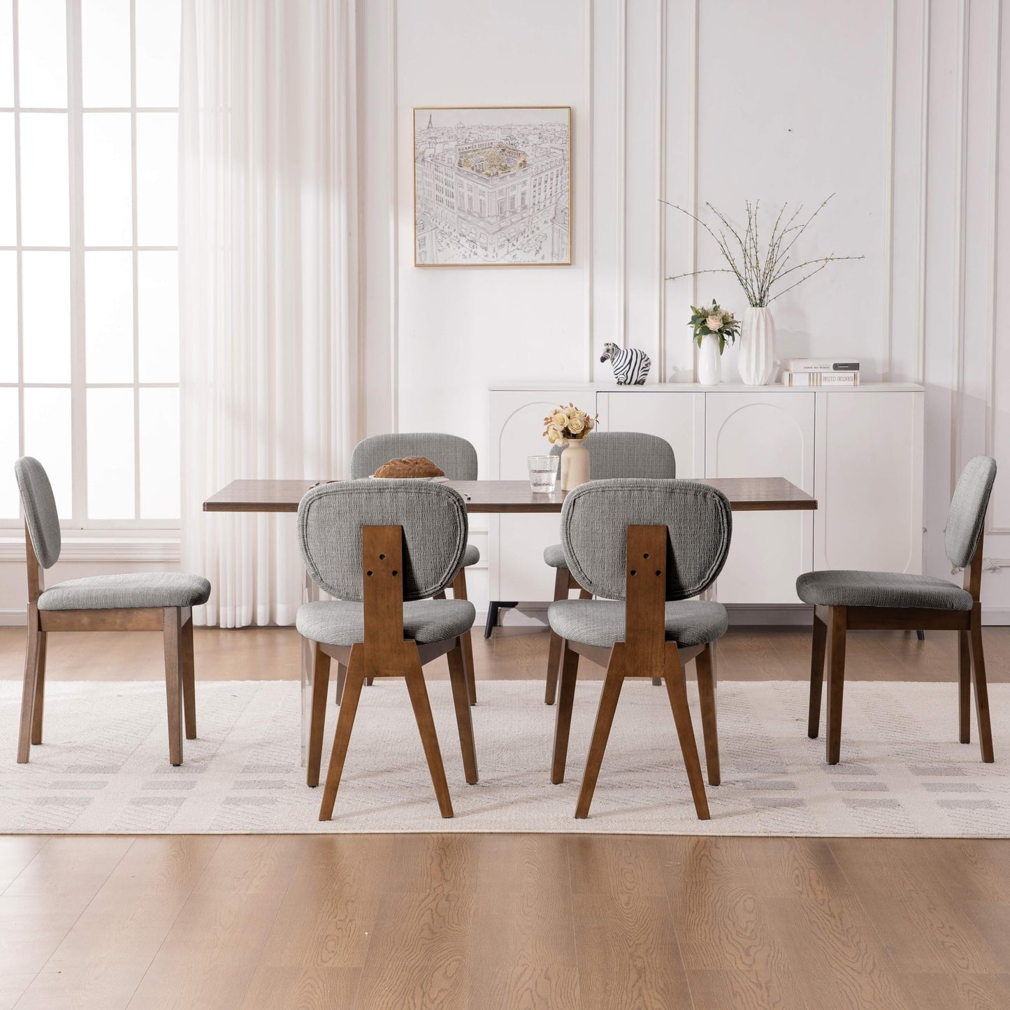 VKNOW Wooden Dining Chairs Set of 4, Mid Century Modern Upholstered Kitchen Side Chairs, Chenille Dining Room Chair with Curved Seat Backrest for Home Dining Room,Green