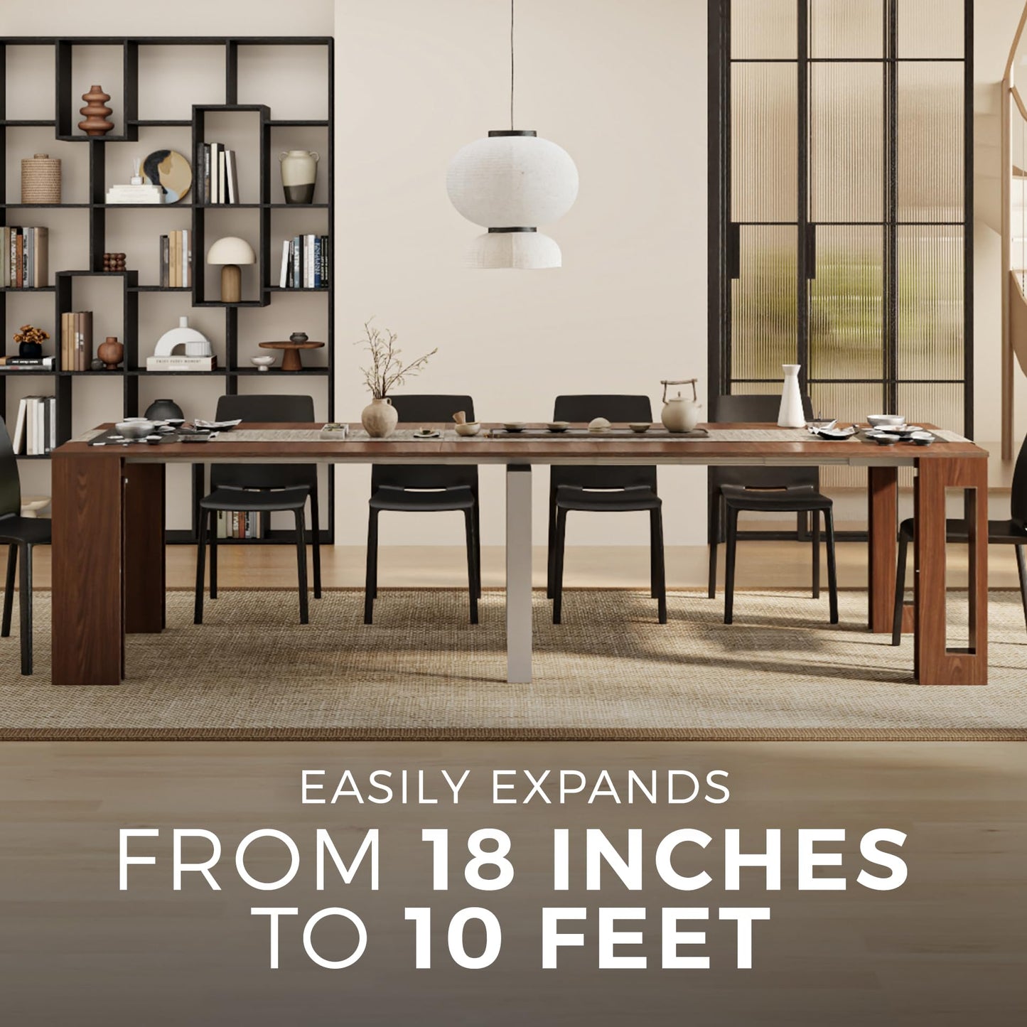 Mobili Fiver, Easy, Extendable Console Table with Extension Leaves Holder, 17.7(120.1) x35.4 in, Rustic Oak, for 4-12 People, Space Saving Dining Table for Entrance, Living Room, Italian Furniture