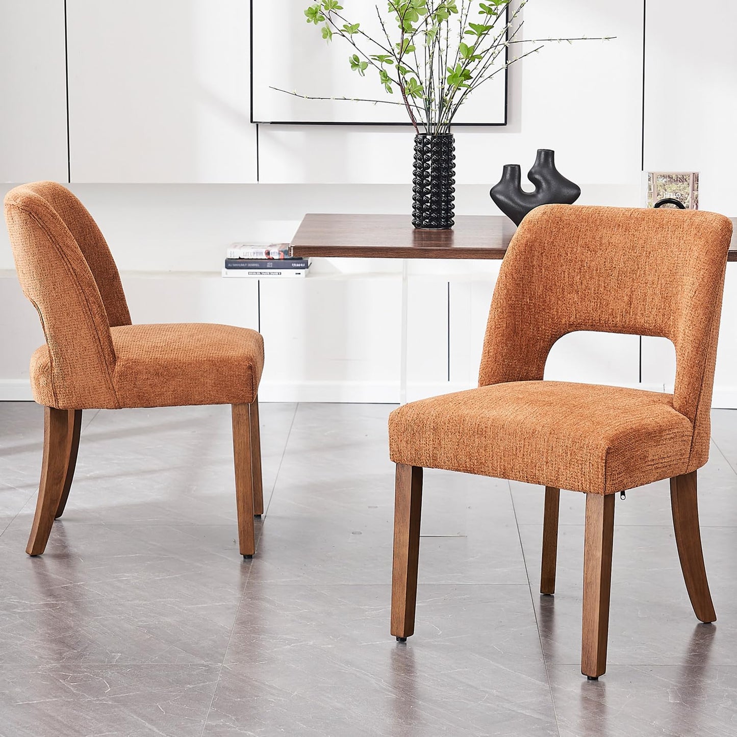 VKNOW Wooden Dining Chairs Set of 2, Modern Fabric Upholstered Dining Room Chair Kitchen Chairs, Farmhouse Dinner Chair for Kitchen Dining Room, Beige-Black Legs