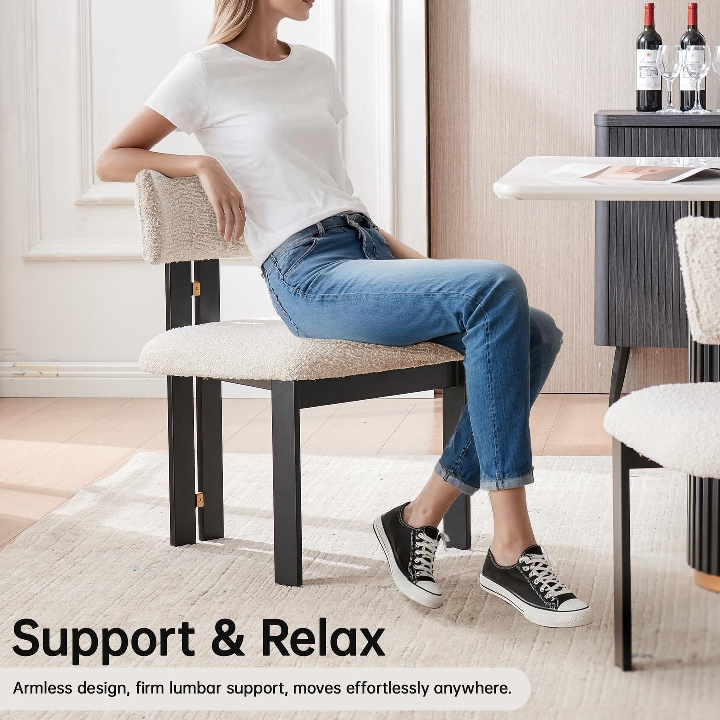 Morden Fort Boucle Dining Chair Set of 4, Upholstered Kitchen Chairs with Metal Frame & Round Back, Barrel Side Chair for Dining Room, Kitchen, Living Room, Apartments