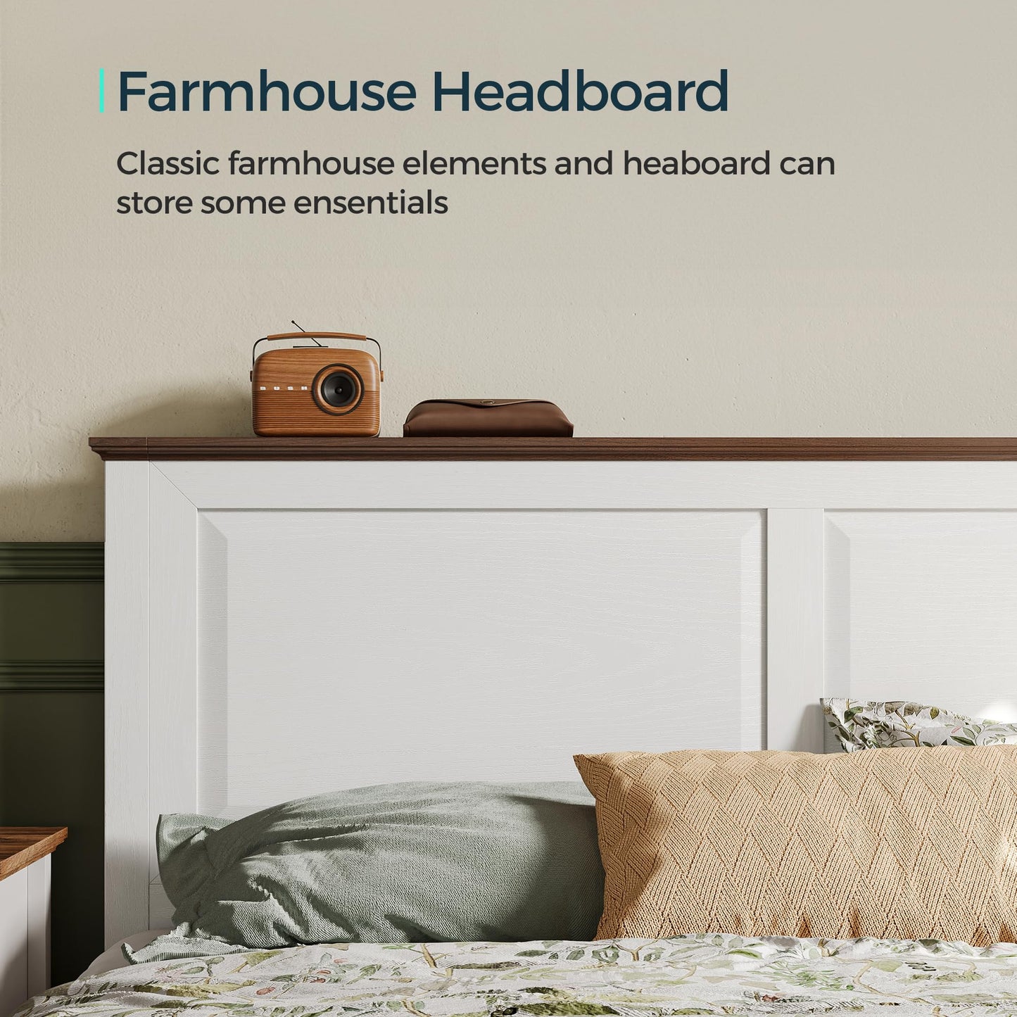 LINSY Wood Full Size Bed Frame with High Headboard, Farmhouse Bed Frame Full, Wood Bed Noise-Free, No Box Spring Needed - Grey