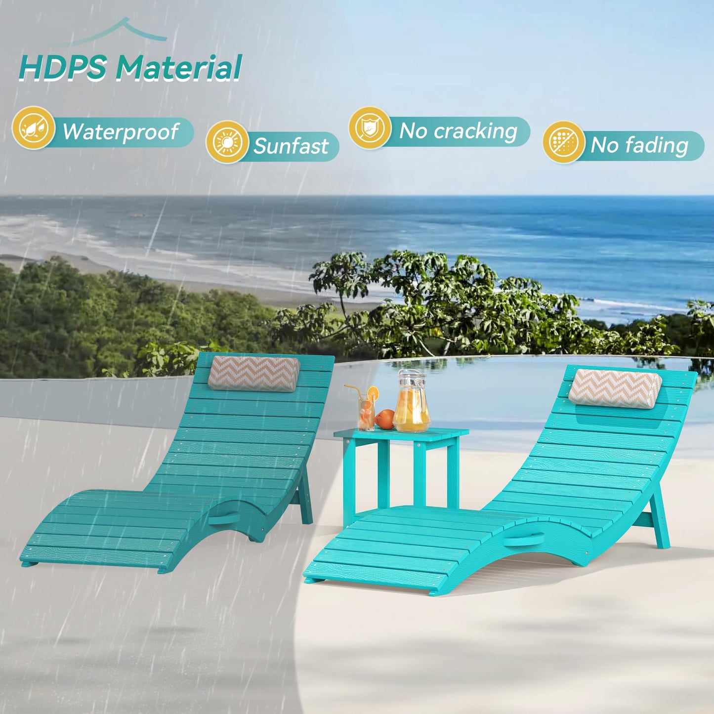 Folding Pool Lounge Chairs Set of 2, HDPS Anti-Floating Lounge Chairs for in-Pool Use, Chairs with Headrest for Hotel, Resort, Poolside, Beach & Sun Decks, Yellow