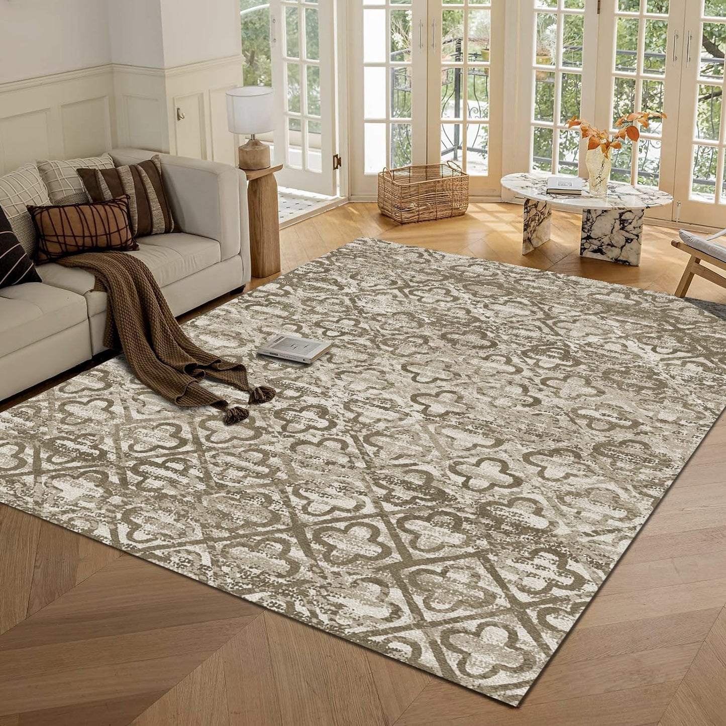 Washable Area Rugs - Perfect for Living Room, Bedroom, Kids Room, Nursery - Stain & Water Resistant Non-Slip, Pet & Child Friendly, Vintage Tribal Area Rugs (Navy, 9' x 12')