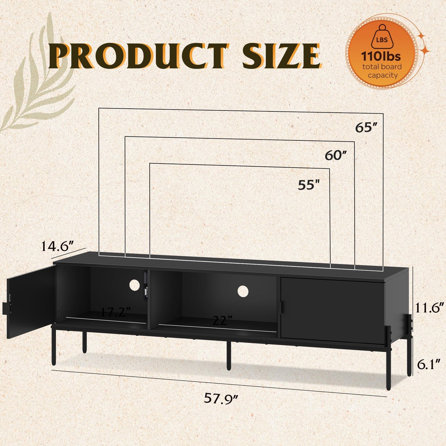 WLIVE Modern TV Stand for 65 Inch TV, Mid Century Entainment Center with Storage Cabinets, TV Console for Bedroom and Living Room, TV Cabinet with Metal Legs, White