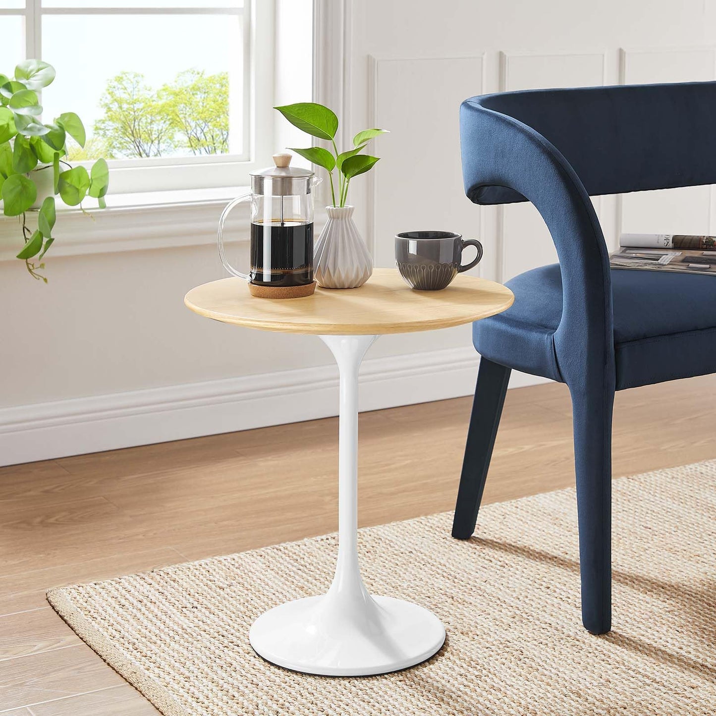 Modway Lippa Round 20" Wood Grain Mid-Century Modern Side Table, Black Cherry