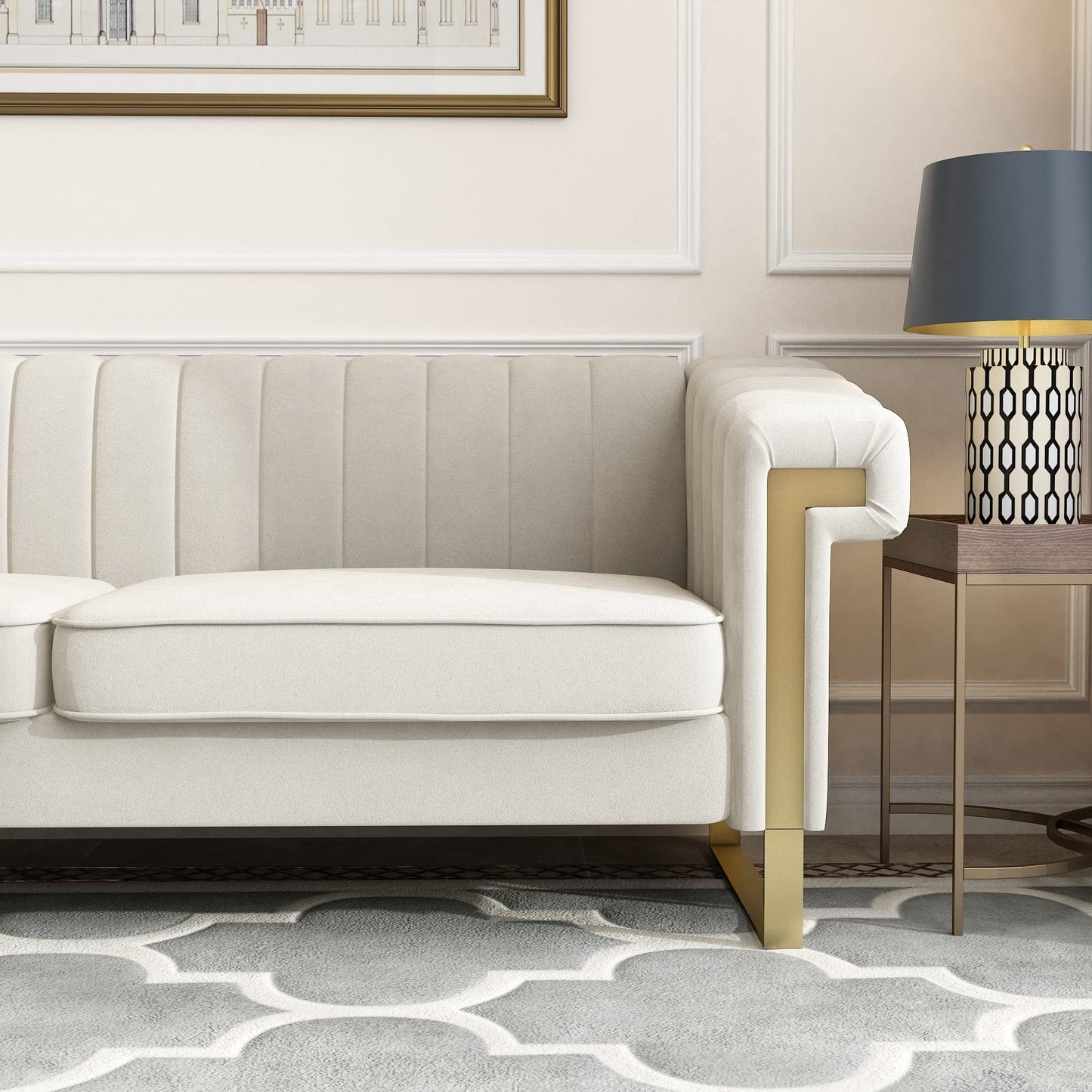 83'' Velvet Couches for Living Room 3-Seater Comfy Sofas Upholstered Modern Couch for Small Spaces Apartment (Cracker Khaki)