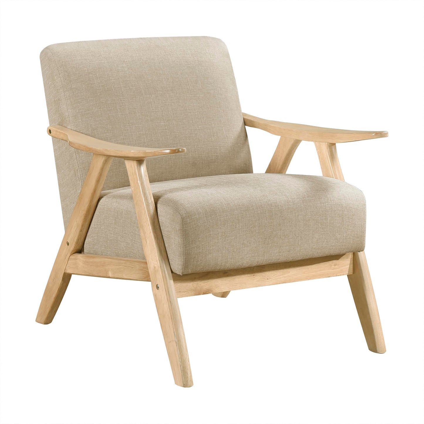 Lexicon Mid Century Modern Accent Chair with Solid Wood Frame in Walnut Finish, Upholstered Living Room Lounge Arm Chair, Thick and Comfy Innerspring Seat Cushion, Linen-Look Fabric, Gray