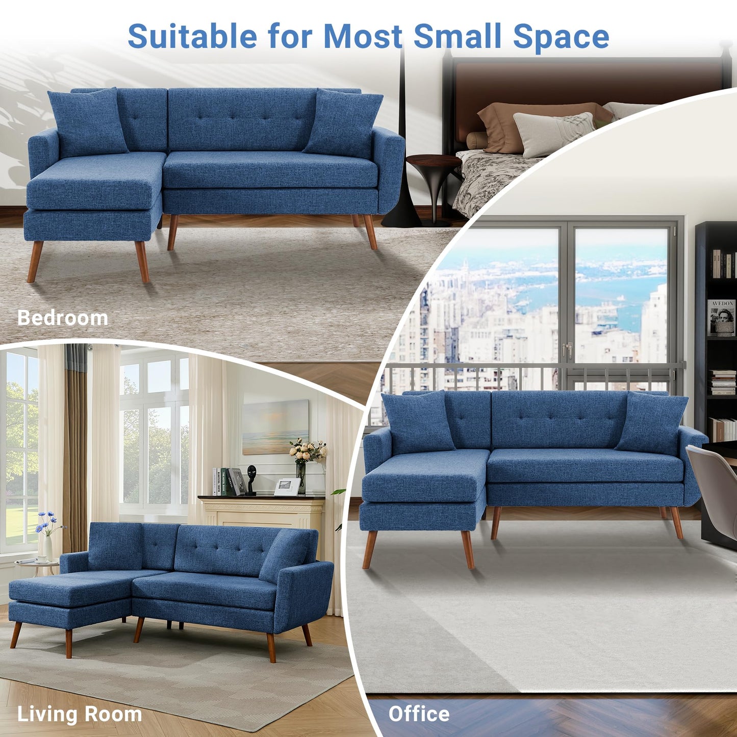 Tbfit 65" W Loveseat Sofa, Mid Century Modern Love Seat Couches for Living Room, Button Tufted Upholstered Small Couch for Bedroom, Solid and Easy to Install Love Seats Furniture, Grey