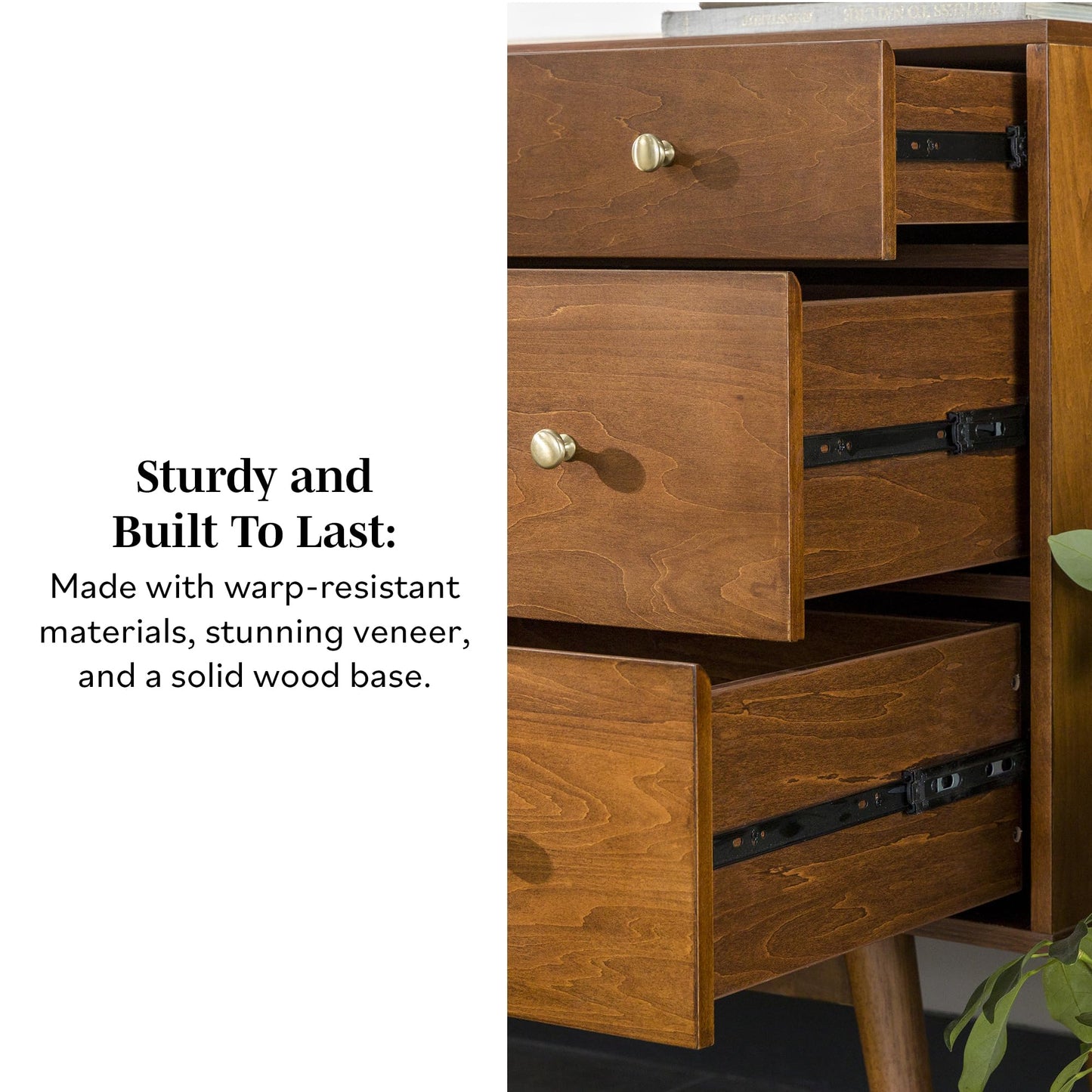 Walker Edison Mid-Century Modern Wood Kitchen Buffet Sideboard Entryway Serving Storage Cabinet Doors-Dining Room Console, 70 Inch, Walnut