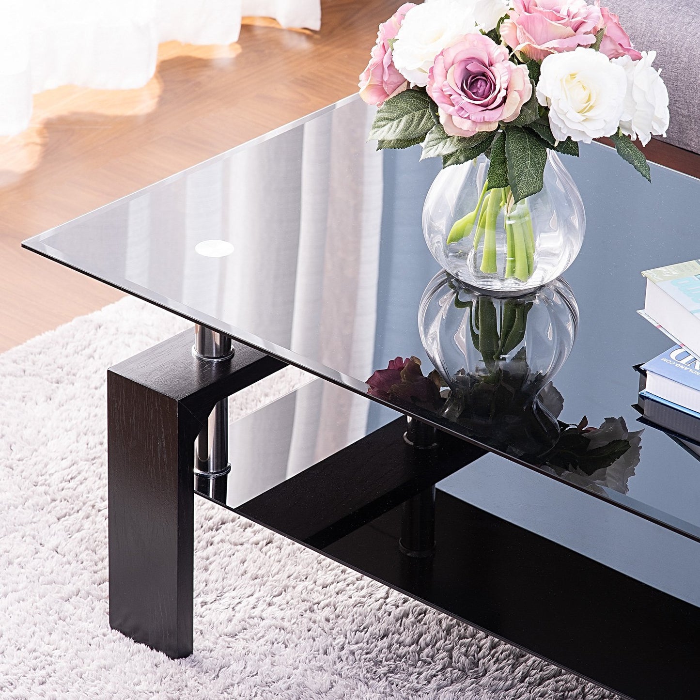 Meihua Tempered Glass Coffee Table for Living Room, Clear Center Table with 0.47 inch Tempered Glass, Transparent Modern Coffee Table