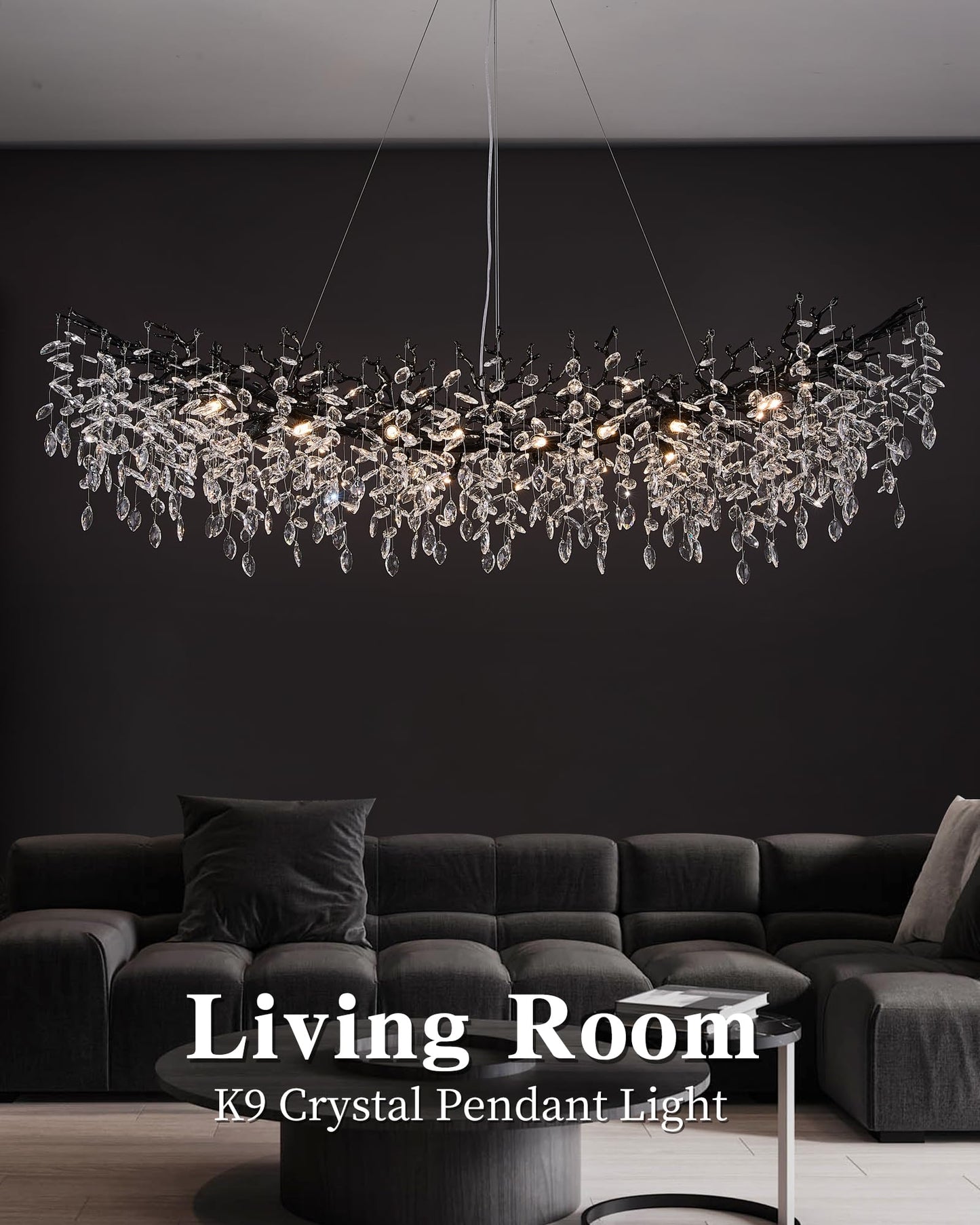 Modern Tree Branch Crystal Chandelier Luxury Silver Crystal Pendant Lighting 18" Contemporary 6-Light Chandeliers for Dining Room Kitchen Bedroom Living Room