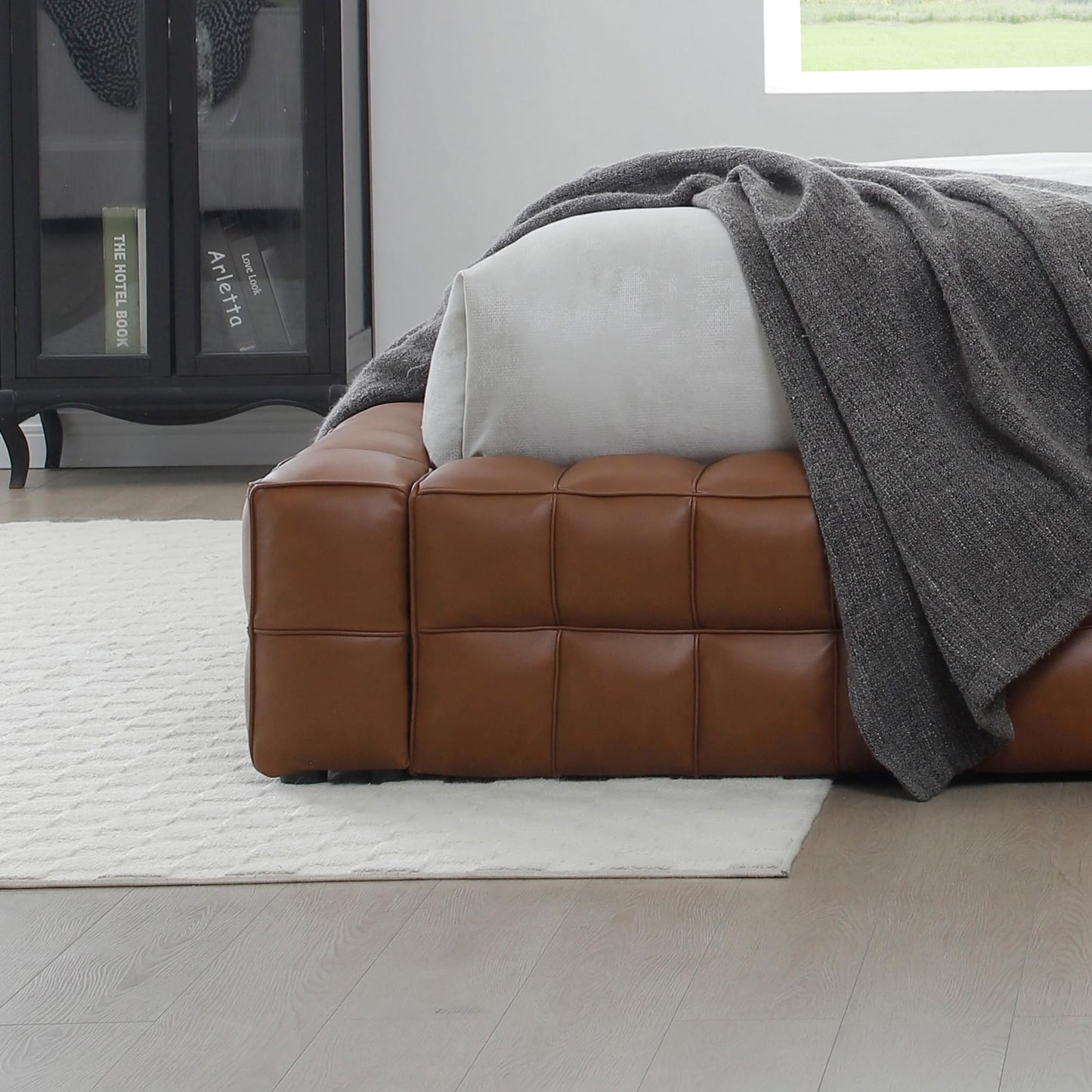 Woodpeckers Furniture And Mattress Livia Vegan Leather Upholstered Bed Frame (Brown, King)