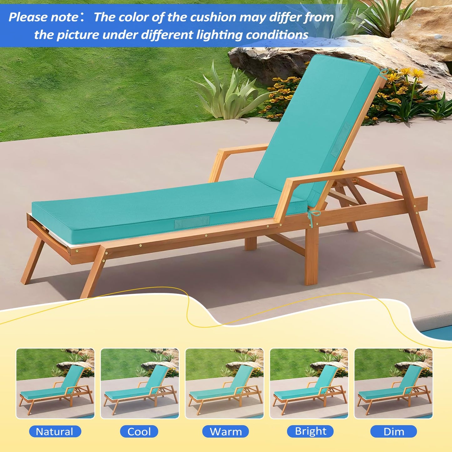 Basic Beyond Chaise Lounge Cushions Outdoor, 3-Layer Waterproof Outdoor Furniture Cushions with Removable Cover and 4 Ties, 72"x21"x3" Patio Lounge Chair Cushions for Outdoor Furniture, Yellow