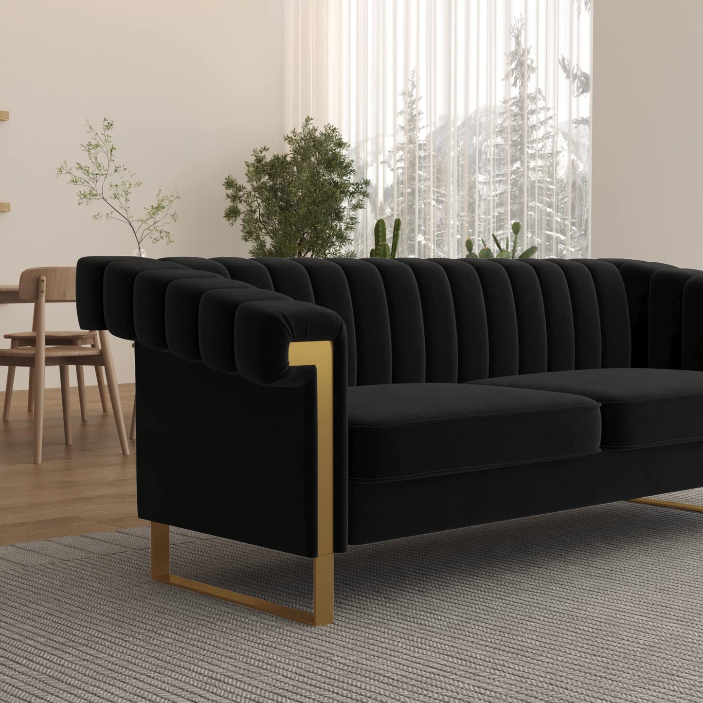 83'' Velvet Couches for Living Room 3-Seater Comfy Sofas Upholstered Modern Couch for Small Spaces Apartment (Cracker Khaki)