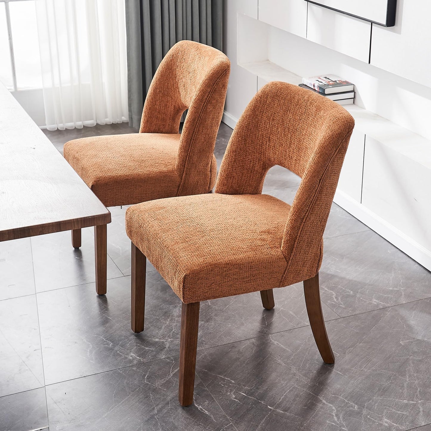 VKNOW Wooden Dining Chairs Set of 2, Modern Fabric Upholstered Dining Room Chair Kitchen Chairs, Farmhouse Dinner Chair for Kitchen Dining Room, Beige-Black Legs