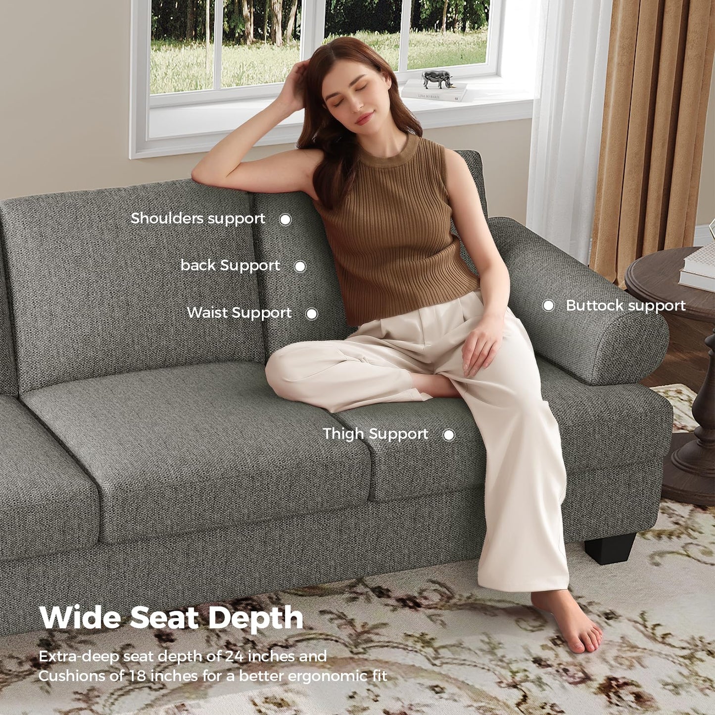 91 Inch Lawson Sofa with Extra Deep Seats Oversize, Mid-Century 3-Seat Sofa Couch, for Living Room, Apartment, Lounge, Dark Blue